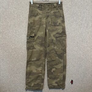 American Eagle Womens 000 Regular Camo Baggy‎ Jogger Cargo Pants Green Y2K